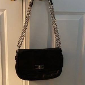 Black Leather Coach bag with silver chain straps